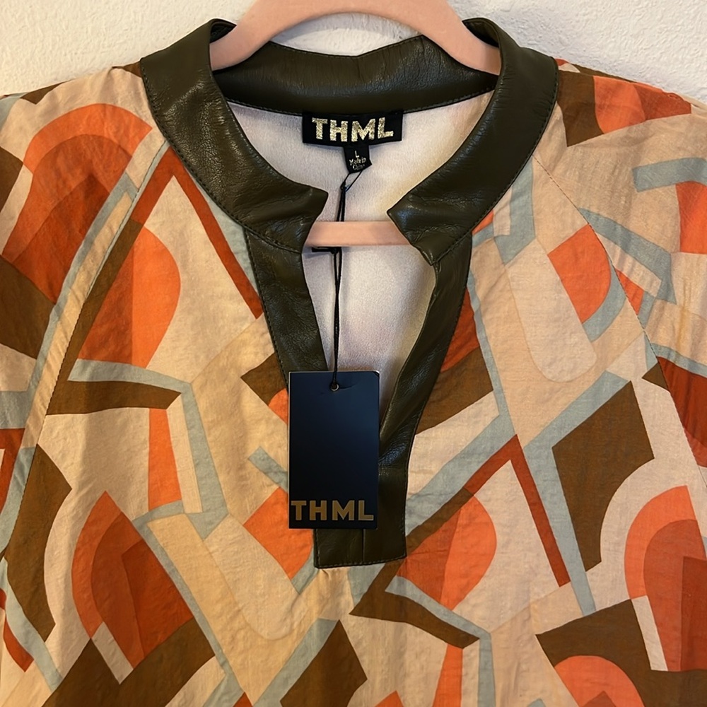 THML Prism Print Leather Trim Shift Dress, NWT - Large - Picture 9 of 9